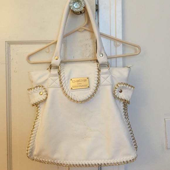 Luxury White leather Bebe bag with gold accents