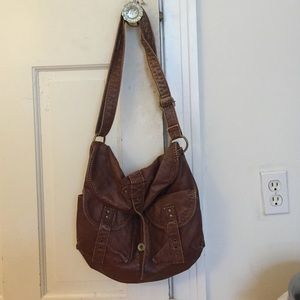 Casual brown foux leather crossbody bag