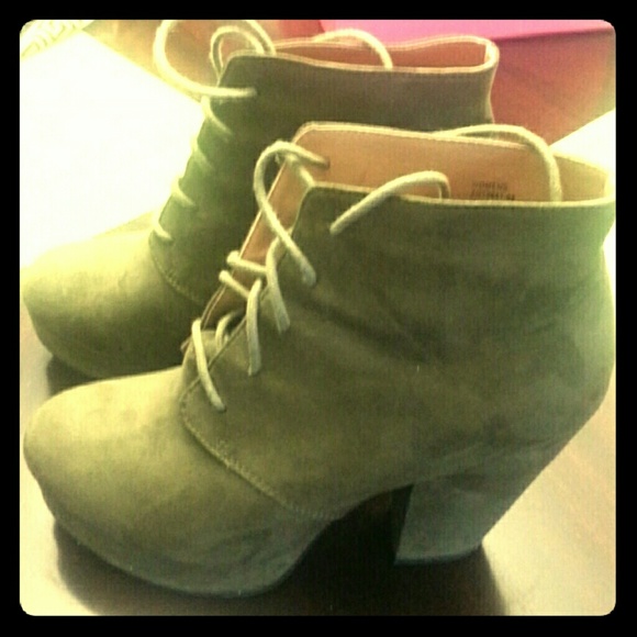 Platform Olive Green tie up Booties