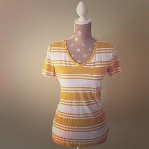 Mustard and white stripped pocketed tee