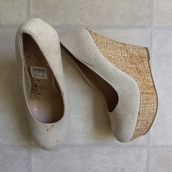 Ivory canvas platform wedges