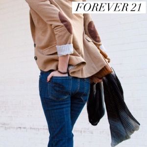 Patched elbow turn up sleeve blazer