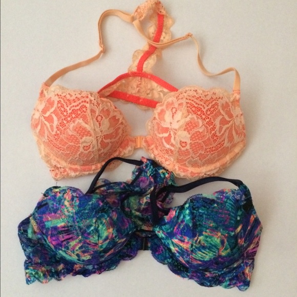 2 VS Pink Front Clasp, Racerback Bras
