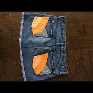 7 For All Mankind Sunshine Leather Trim Skirt