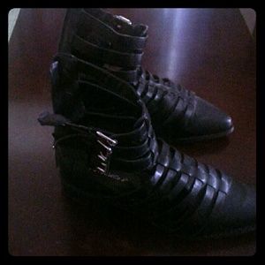 Black Leather Gladiator Ankle Booties