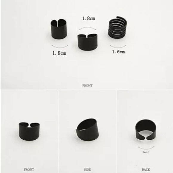 πHP 9/29π3PC Black Stack Knuckle Band Midi Rings - Picture 4 of 4