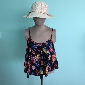 Boutique Black Floral Crop Top