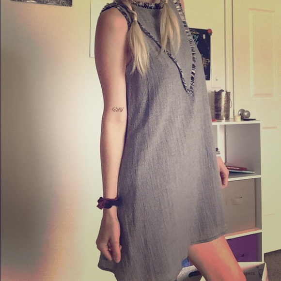Black & white knit fringe dress