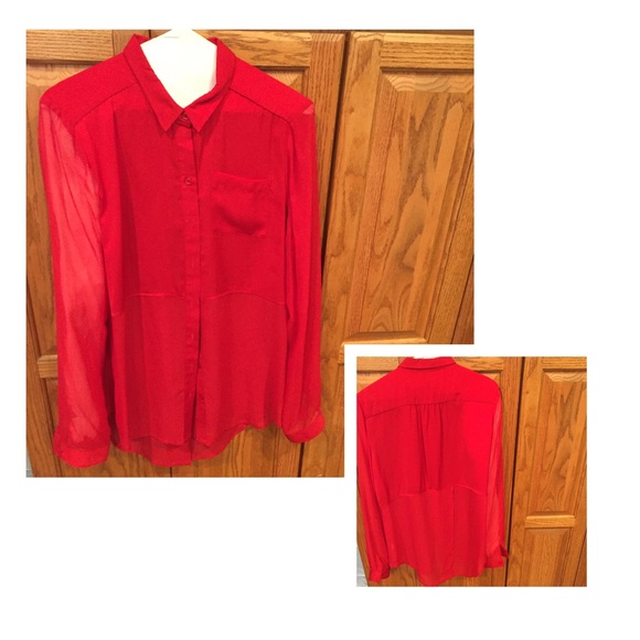 Free People Red Button Down Blouse - Picture 4 of 4