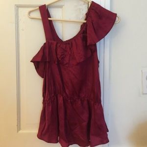 Off the shoulder red French Connection silky top