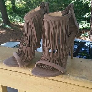 Suede fringe heels
