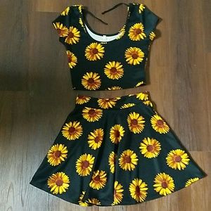 Sunflower crop top and skirt