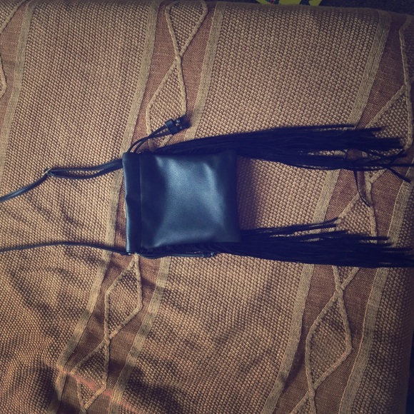 Black leather tassel purse