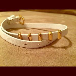 Stella and Dot gold/white leather wrap bracelet