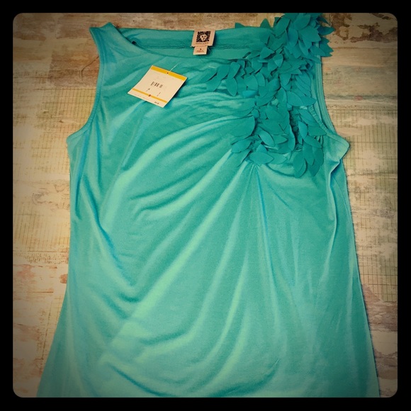 Anne Klein Knit Turquoise Cascading Petal Tank S