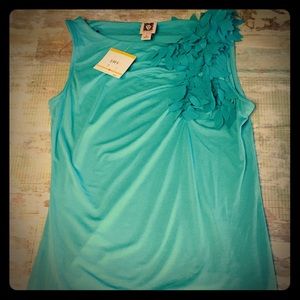 Anne Klein Knit Turquoise Cascading Petal Tank S