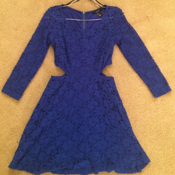 Blue long sleeve lace dress with cutouts!