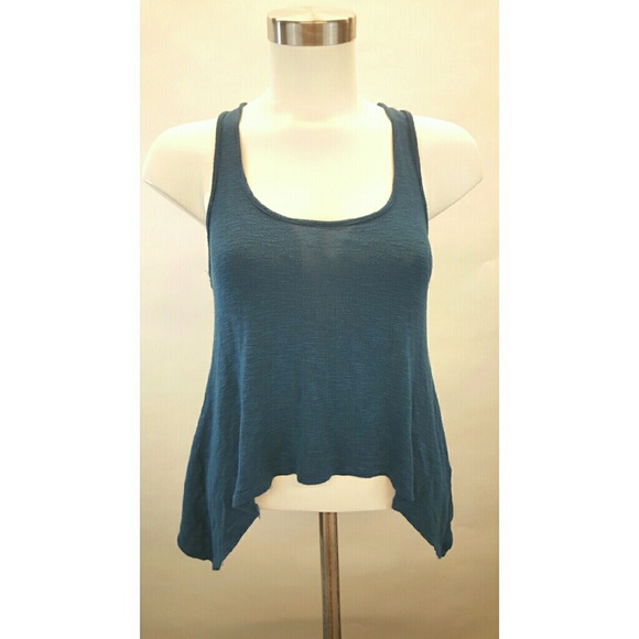 Dark blue flowy asymmetrical racerback tank top