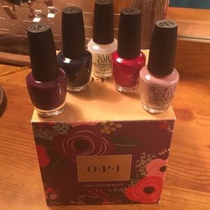 Red,navy,plum,nude OPI nail polish.
