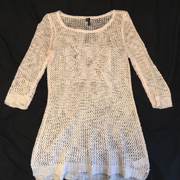 3/4 Sleeve Cream Crocheted Sweater