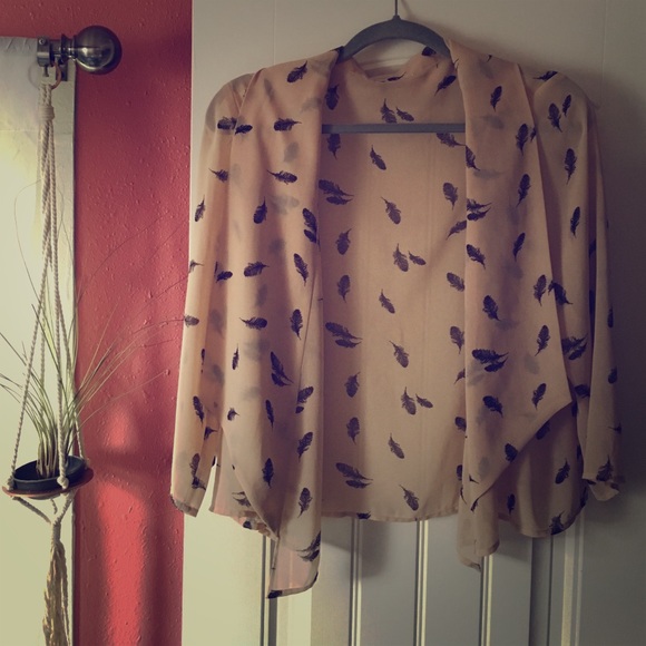 Sheer Nude Feather Pattern Cardigan