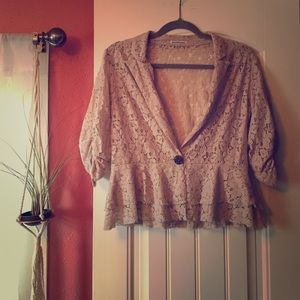 Blush Colored Lace Cardigan with Jewel Closure