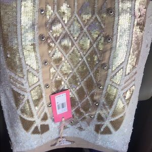 White and Gold sequined mini skirt