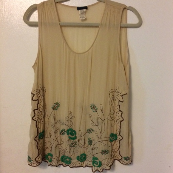 100% silk Anthropologie beaded and embroidered top