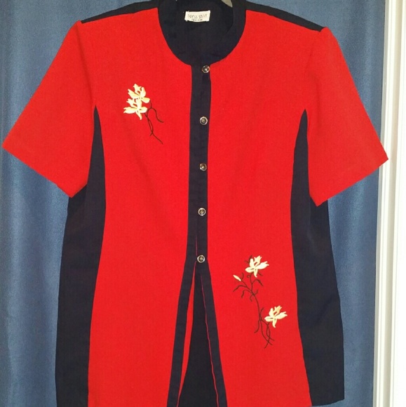 2-piece red and blue pants suit
