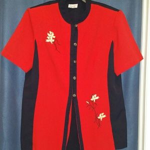 2-piece red and blue pants suit