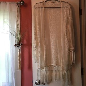 Lace Kimono with Fringe Trim