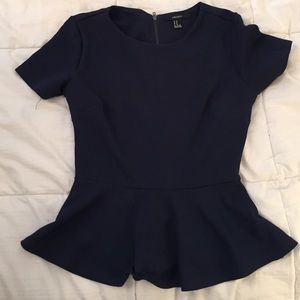 Navy Forever 21 Peplum Short Sleeve Top