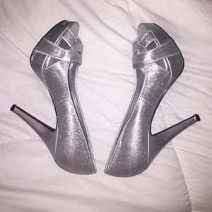 silver high heels