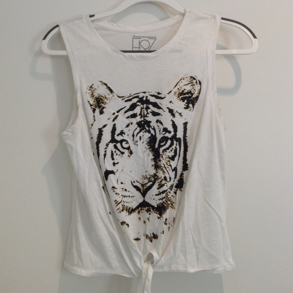 Tie tank top white with gold tiger