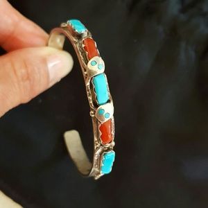 Silver turquoise snake cuff bracelet