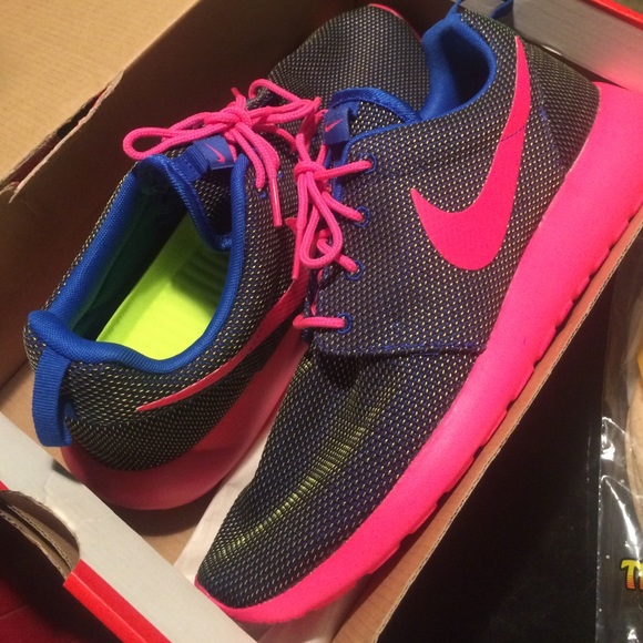 Brand new neon blue pink nike roshe