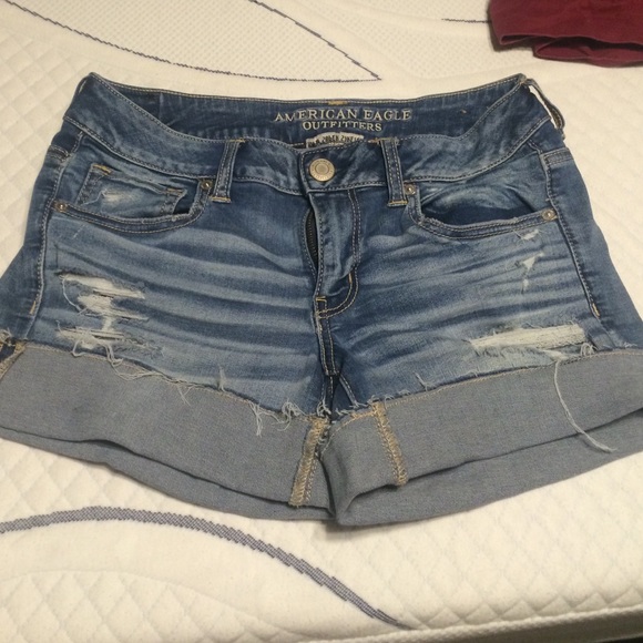 AE size 8 distressed shorts.