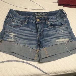 AE size 8 distressed shorts.
