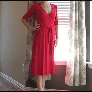Red Wrap Midi Dress
