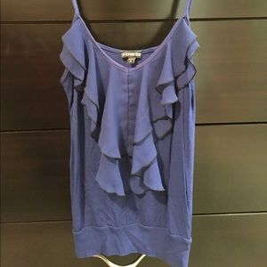 Express blue tank with ruffles