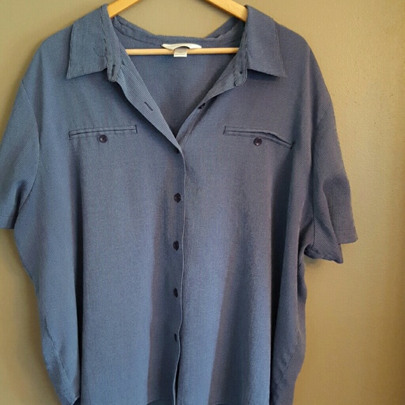 CJ Banks Size 3X Blue Patterned Dress Shirt