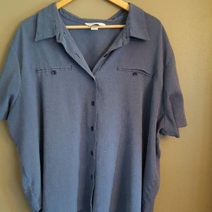 CJ Banks Size 3X Blue Patterned Dress Shirt