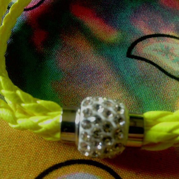 Quadruple Layered Yellow Braided Rhinestone Bangle - Picture 2 of 4
