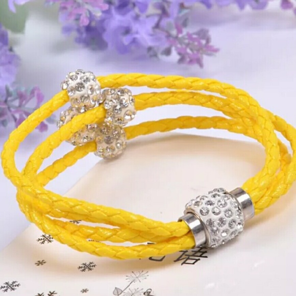 Quadruple Layered Yellow Braided Rhinestone Bangle - Picture 4 of 4