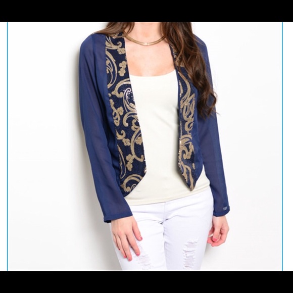 Navy gold sequins blazer - Picture 1 of 5