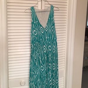 Long Green/Blue Print Maxi Dress