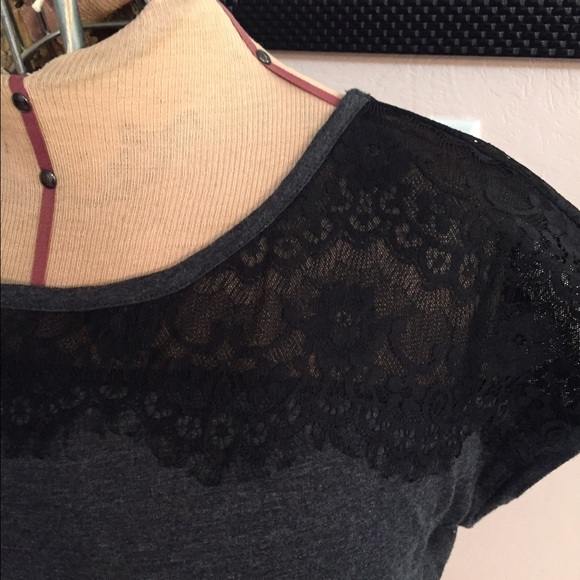 LOFT Tops - Loft gray tshirt with lace neckline