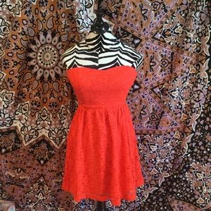 Strapless, red dress