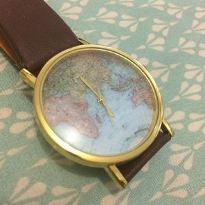 World Map Faux Leather Wrist Watch