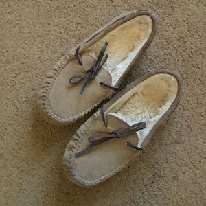 Tan moccasins